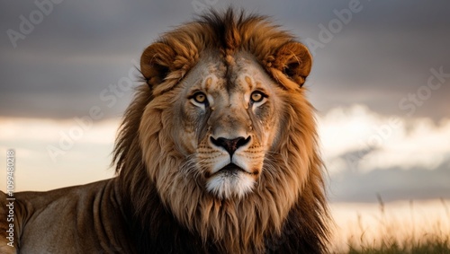 A majestic lion, king of the jungle, roars with power, its golden mane framing a fierce face