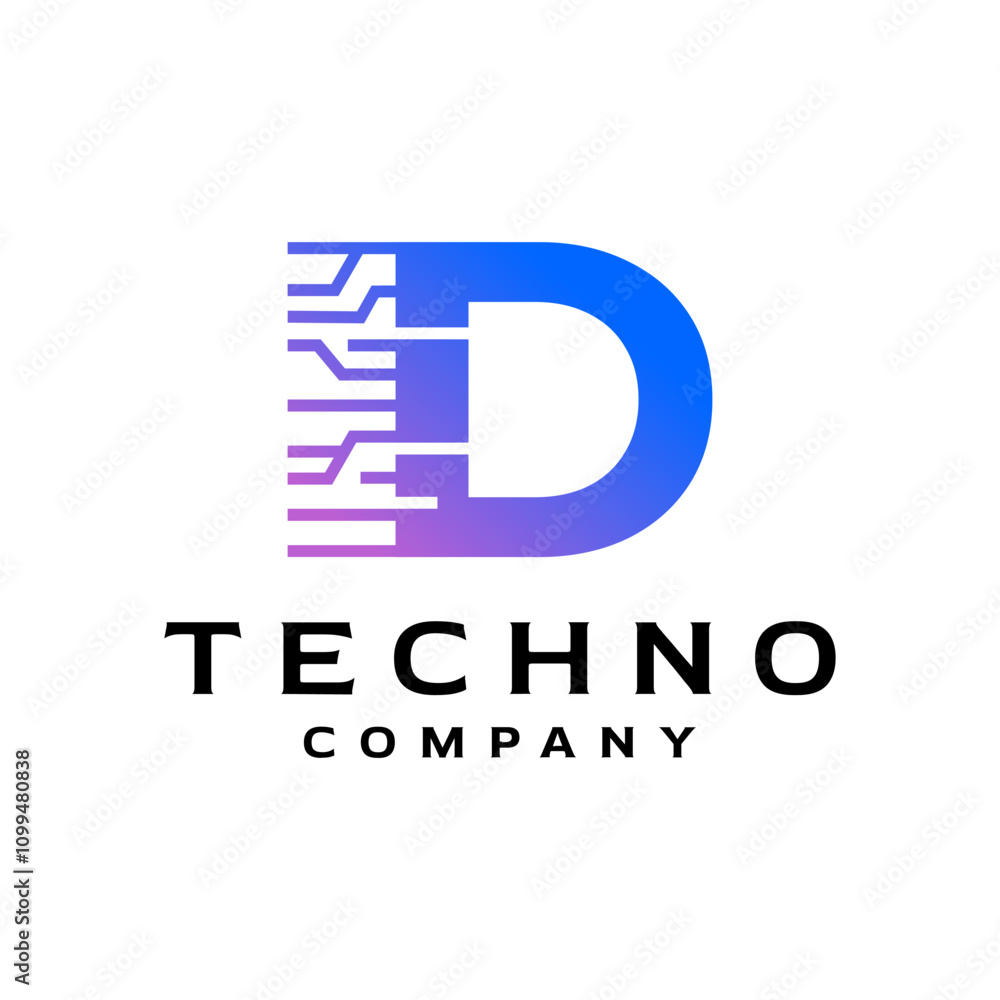 Fototapeta premium letter D logo with technology theme. futuristic logo template for technology company.