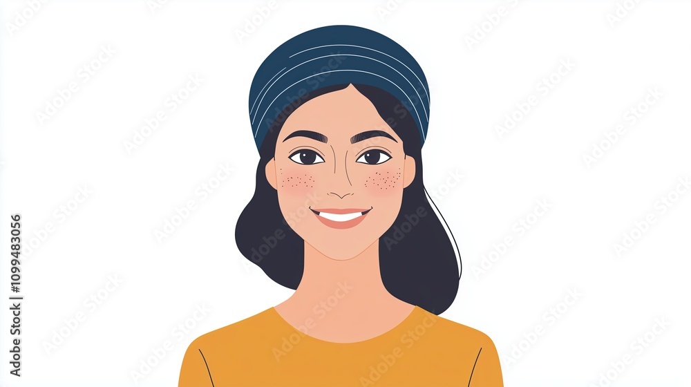 Fototapeta premium woman happy, against a white background. The design is simple, with flat colors and a minimalistic style