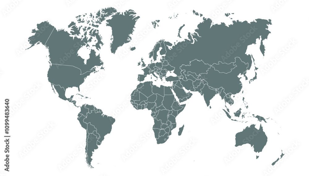 Fototapeta premium World map. Grey modern vector map. Silhouette map.