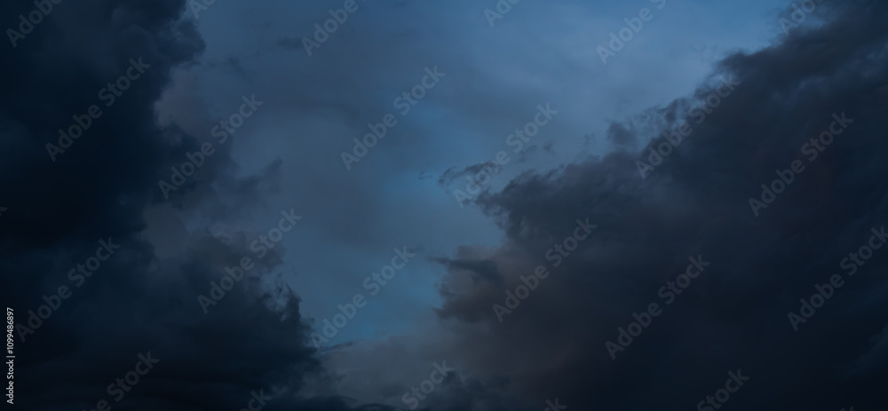 Obraz premium Cloud storm sky dark halloween background rain lightning thunder stoumy typhoon Nature light scene rainy atmosphere damage effect carbon dioxide dust air pollution 2.5 Pm, texture nature windstorm.
