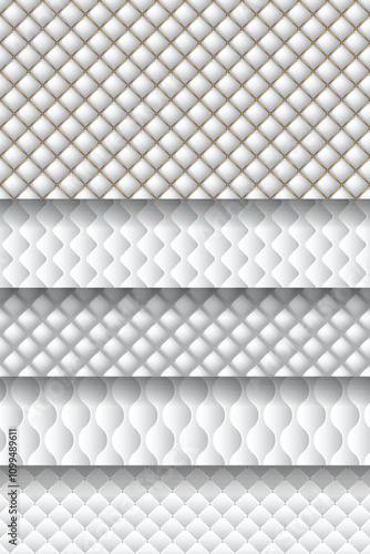 Set of upholstery quilted background. White leather texture sofa backdrop. Seamless texture upholstery quilted background