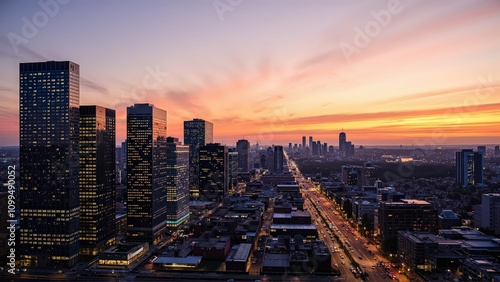 Wallpaper Mural Generative AI, Modern Metropolis at Sunset with Reflective Skyscrapers Torontodigital.ca