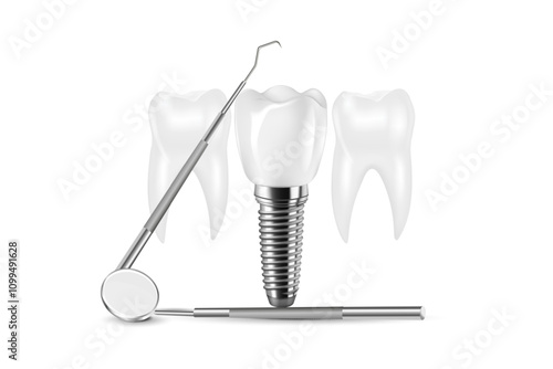 Dental implant structure medical pictorial educative infographic poster with molar replacement end healthy tools models vector illustration.