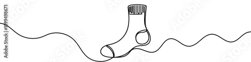 One continuous line illustration of a sock, isolated on white background. This is a one line art of a sock