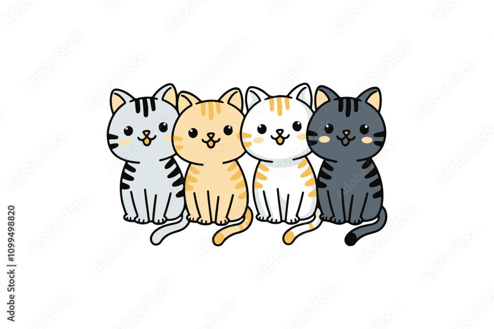 Obraz premium Cute Cats, Happy Hearts VECTOR