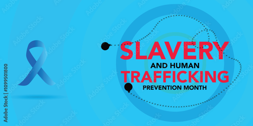Naklejka premium National Slavery and Human Trafficking Prevention Month is observed every year on january. Vector illustration on the theme of National Human Trafficking Awareness Month. Template for banner design.