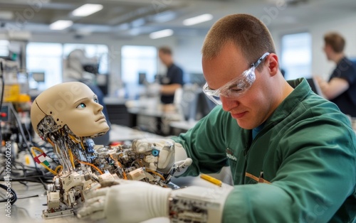 Robotics Engineer Works on Advanced Robotic System photo