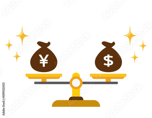 天秤の上に乗るドルと円のイラスト