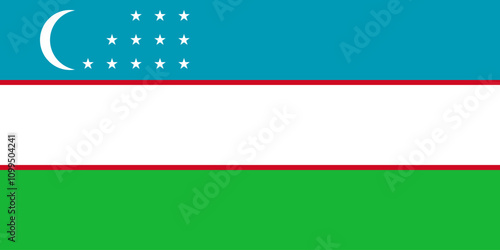 Uzbekistan flag in official colors, dimensions and aspect ratio. Vector flag symbolizing national pride, identity, heritage, patriotism and authority