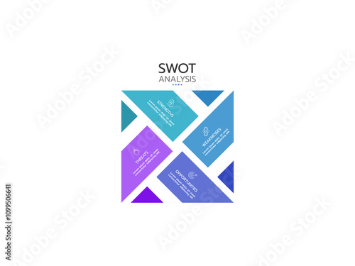 SWOT analysis business strategy management, business plan logo template illustration. Scheme with 4 segments and icons.