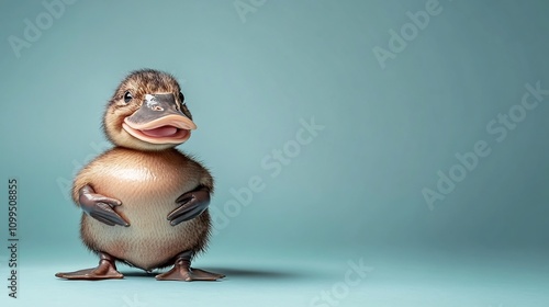 Adorable Baby Platypus Posing Happily on Plain Background in Surreal Lighting photo