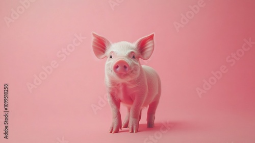 Cheerful Baby Piglet Posing in Minimalist Studio Setting