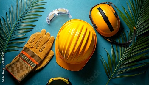 Occupational safety and heatlh equipments on flay lay composition photo