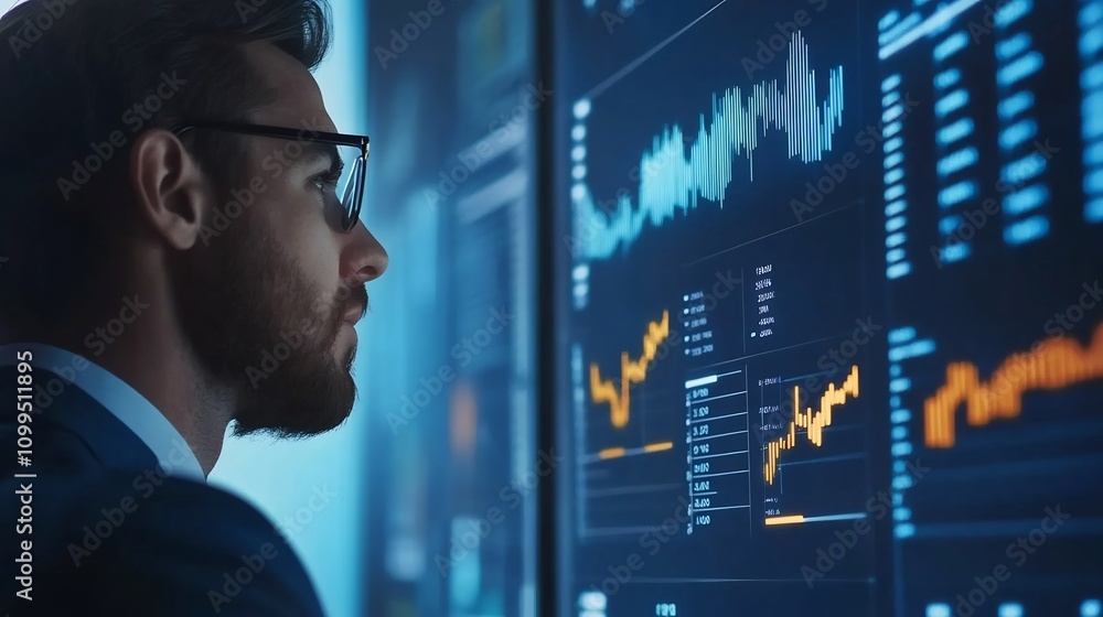 Fototapeta premium Businessman Analyzes Financial Data and Growth Graphs for Strategic Business Planning