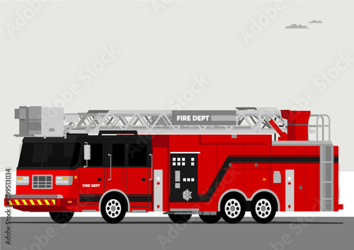 firefigthers vehicles of red color fire engine truck side diagonal view icon set