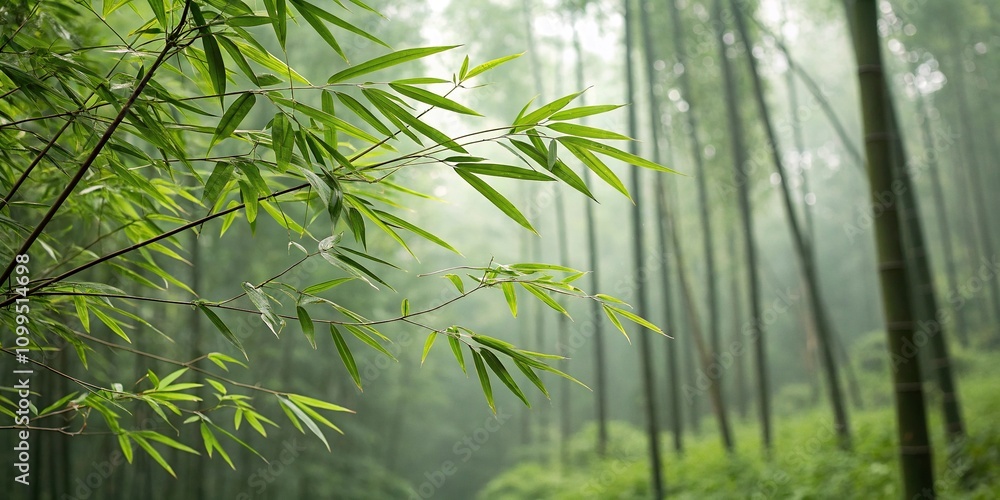 Naklejka premium Softly blowing breeze rustling bamboo leaves in the forest, bamboo, landscape, forest