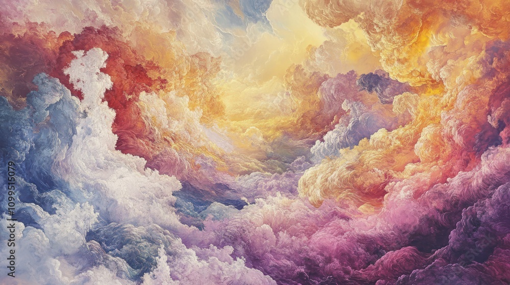 Naklejka premium Abstract colorful cloudscape, vibrant hues, textured sky.