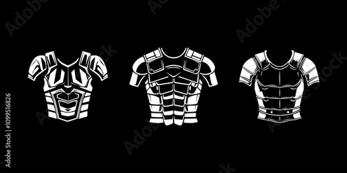 Monochrome gladiator armor set on black background