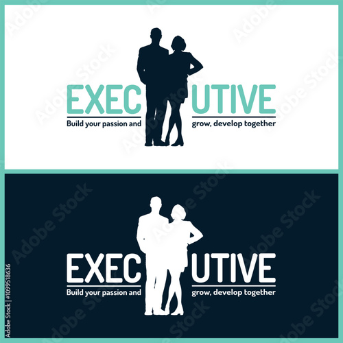 executive couple businessman company silhouette logo background template