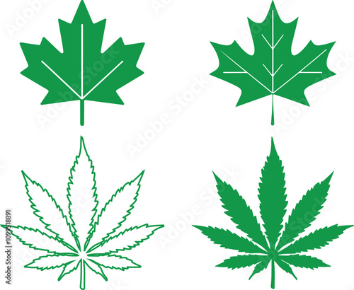 Cannabis leaf green silhouette, icon.