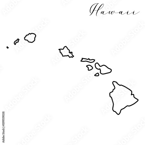 Vector high quality map of the American state of Hawaii simple hand made line drawing map