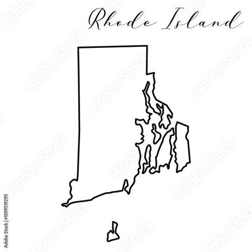 Vector high quality map of the American state of Rhode Island simple hand made line drawing map