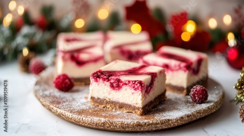 Wallpaper Mural Festive Raspberry Cheesecake Squares on Elegant Plate Torontodigital.ca