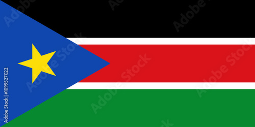 South Sudan flag in official colors, dimensions and aspect ratio. Vector flag symbolizing national pride, identity, heritage, patriotism and authority