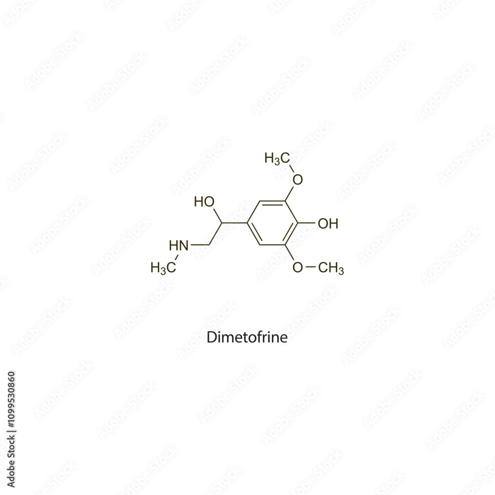 Fototapeta premium Dimetofrine flat skeletal molecular structure sympathomimetic drug used in hypotension treatment. Vector illustration scientific diagram.