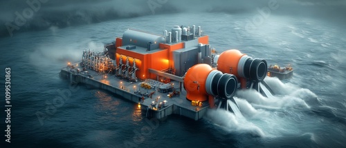 Offshore Tidal Power Station Harnessing the Ocean s Renewable Energy with a Complex Array of Turbines and Generators photo