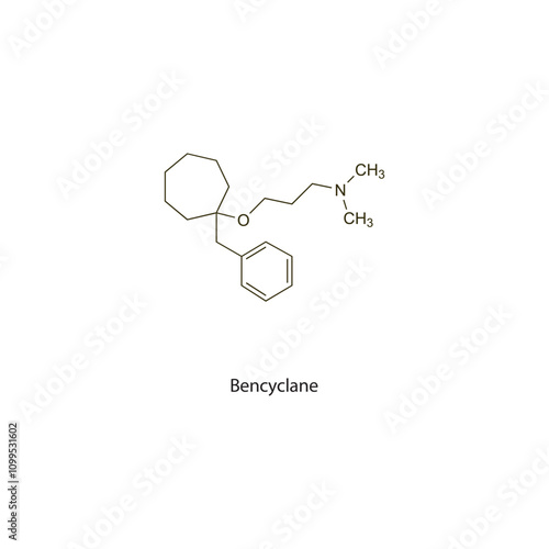 Bencyclane flat skeletal molecular structure vasodilator drug used in hypertension treatment. Vector illustration scientific diagram.