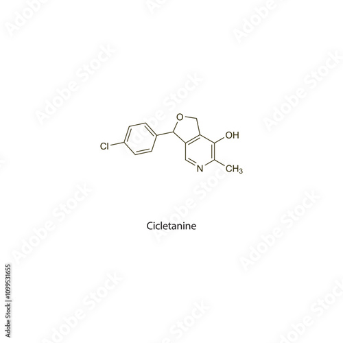 Cibenzoline flat skeletal molecular structure Class I antiarrhythmic drug used in arrhythmia treatment. Vector illustration scientific diagram.