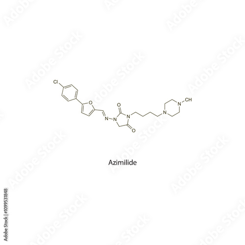 Azimilide flat skeletal molecular structure Class III antiarrhythmic drug used in supraventricular arrhythmia treatment. Vector illustration scientific diagram.