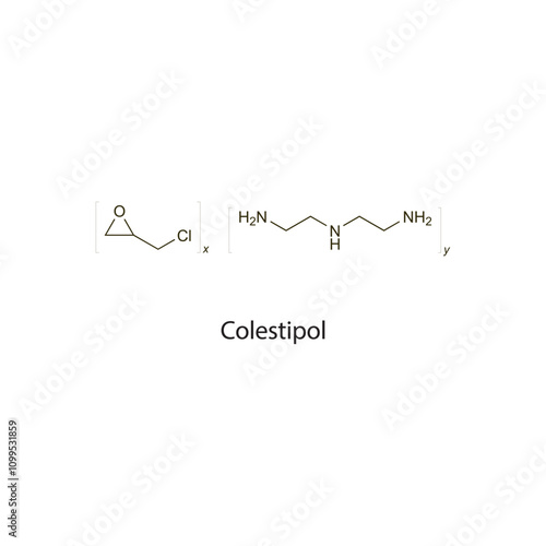 Colestipol flat skeletal molecular structure bile-acid binding resin drug used in hyperlipidaemia treatment. Vector illustration scientific diagram.