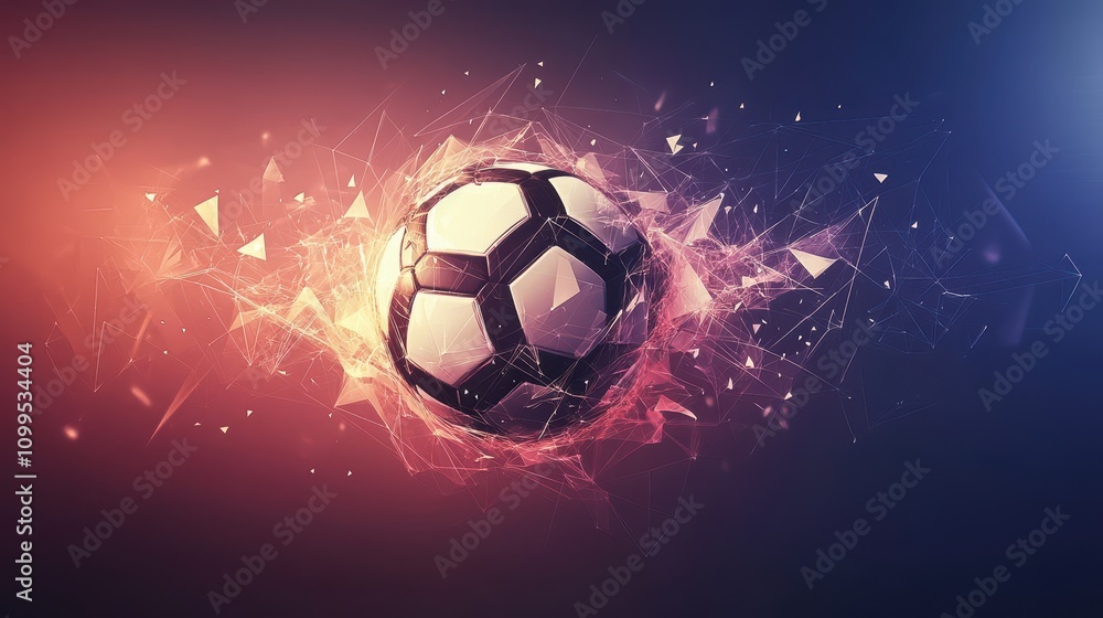 Naklejka premium Abstract Soccer Ball: Dynamic Energy and Low Poly Art.