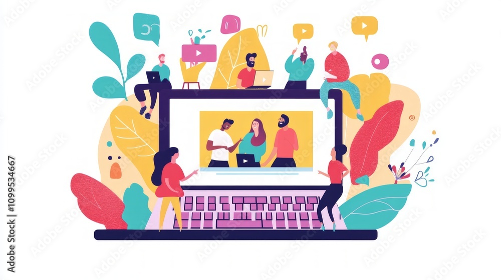 Fototapeta premium Online Collaboration Video Meeting Illustration