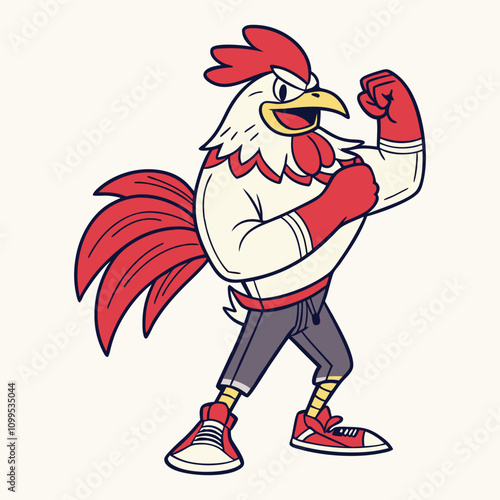 Muscular rooster cartoon