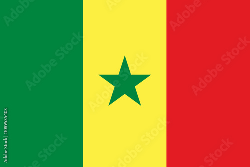 Senegal flag in official colors, dimensions and aspect ratio. Vector flag symbolizing national pride, identity, heritage, patriotism and authority