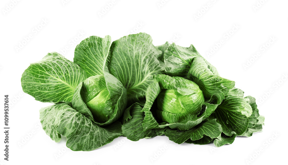 Obraz premium Two ripe heads of cabbages isolated on white