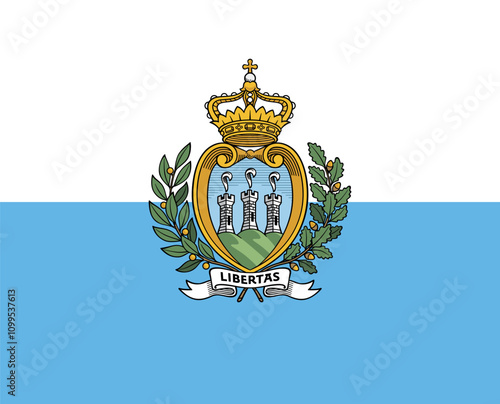 San Marino flag in official colors, dimensions and aspect ratio. Vector flag symbolizing national pride, identity, heritage, patriotism and authority