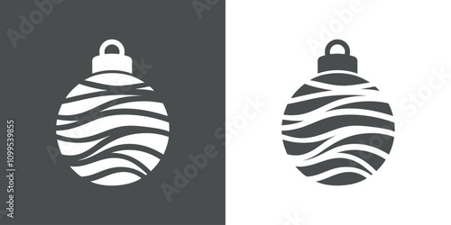 Decoración de Navidad. Logo con silueta de bola de navidad en espacio negativo con líneas con ondas para tarjetas y felicitaciones