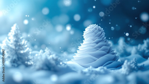 An arigami pine cone representing winter calm on a dreamy blue background. photo