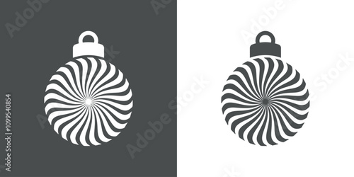 Tiempo de Navidad. Logo con silueta de bola de navidad con línea radial con forma de remolino para su uso en tarjetas y felicitaciones