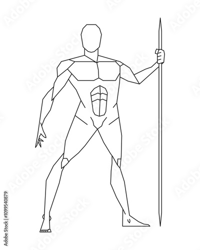 Man posing with javelin or spear. Male human body gesture drawing. Figure silhouette. Vector illustration image.