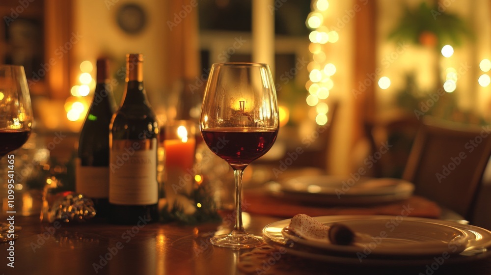 Fototapeta premium Romantic Dinner Setting with Wine and Candles