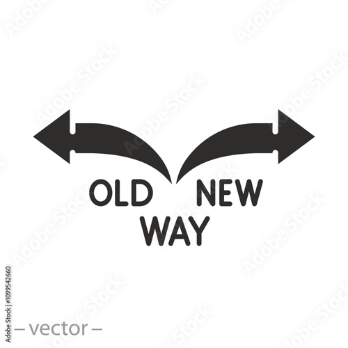 vision future path life, way new vs old icon, direction improvement concept, arrow road signpost, flat vector illustration