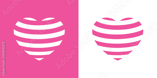 Logo con silueta de corazón con líneas curvas paralelas en espacio negativo para tarjetas y felicitaciones de San Valentín