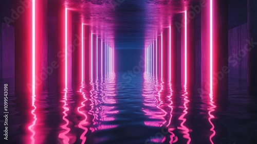 Wallpaper Mural Neon Lights Reflecting In Still Water Corridor Torontodigital.ca