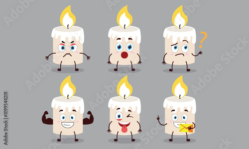 funny candle cartoon with different expressions character design illustration